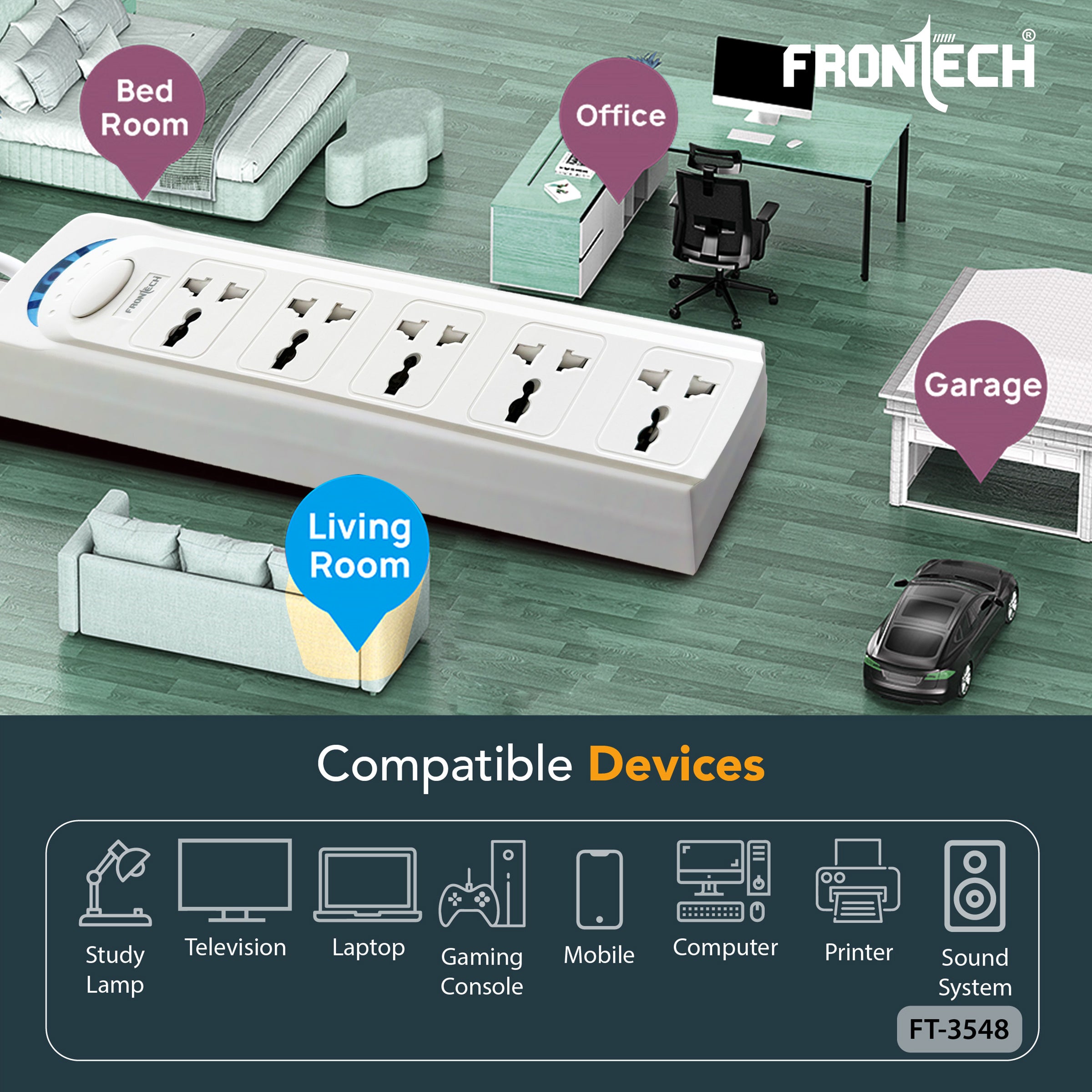 FRONTECH FT-3548 Power Extension Board with 5 Universal Sockets & 1.5M Cable | Multi Plug Extension Cord with Power Safety Switch | 2500W Max Load, Fireproof & Heat Resistant Design | Wall Mount Option for Home, Office & Travel (FT-3548) FRONTECH FT-3548 Power Extension Board with 5 Universal Sockets & 1.5M Cable | Multi Plug Extension Cord with Power Safety Switch | 2500W Max Load, Fireproof & Heat Resistant Design | Wall Mount Option for Home, Office & Travel (FT-3548)